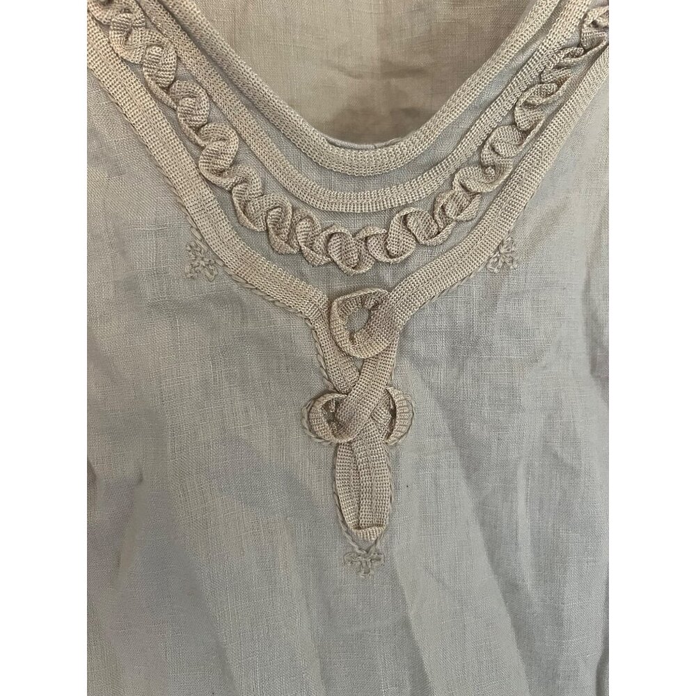 Rafaella 100% Linen Tan Pullover Long sleeve V-neck Tunic Blouse 12 - Picture 3 of 9